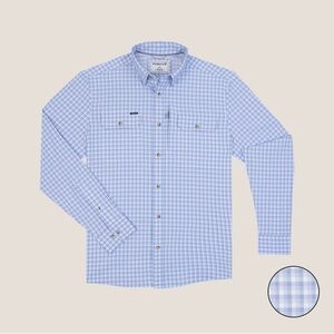 Poncho Wahoo Light Blue Plaid Long-Sleeve Men's Fishing Shirt Sz L Regular Fit